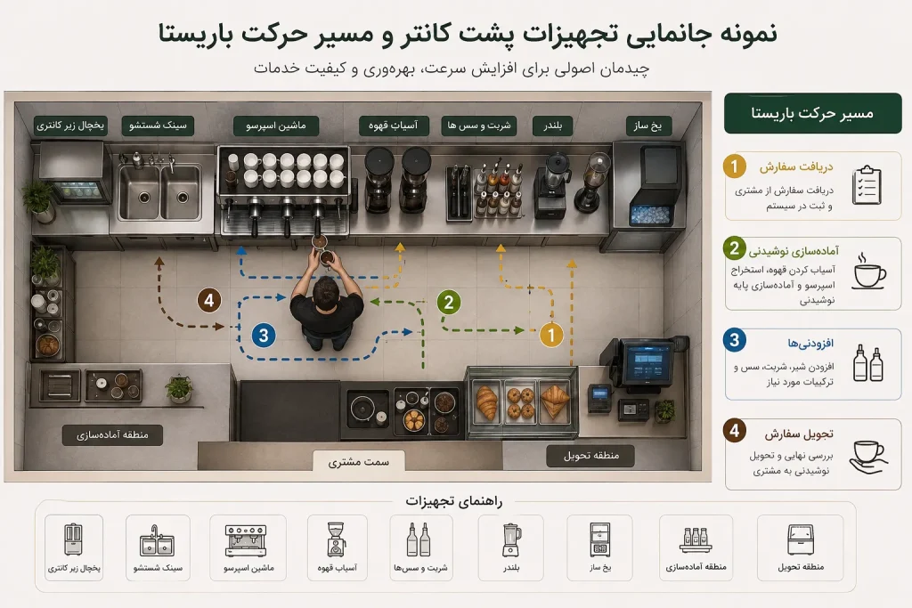 جانمایی تجهیزات در پشت کانتر